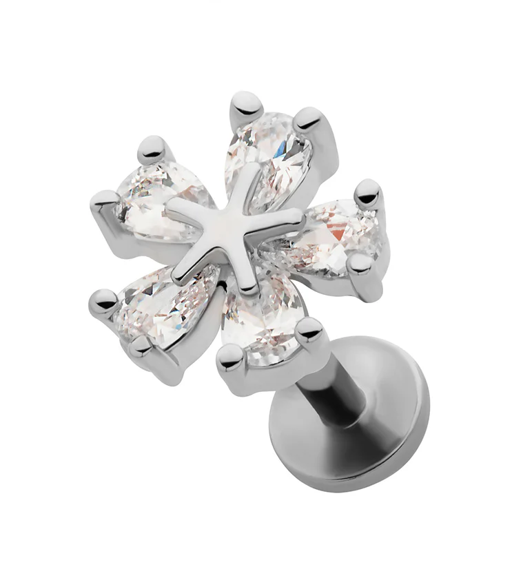 Starfish Flower CZ Stainless Steel Threadless Labret - Mrs Treak