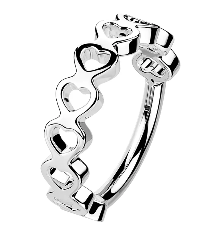 16G Heart Row Stainless Steel Hinged Segment Ring - Mrs Treak