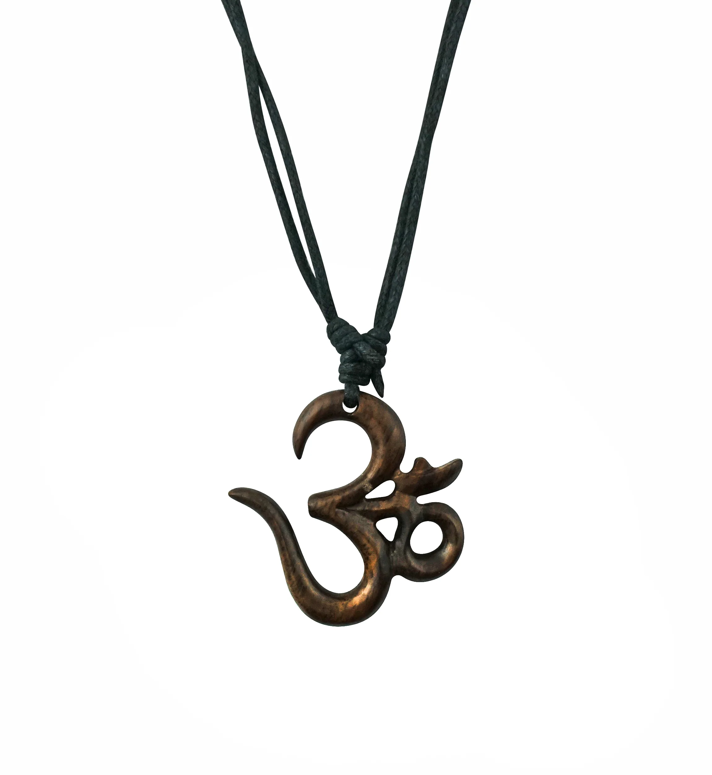 Sacred Om Symbol Wood Pendant Necklace - Mrs Treak