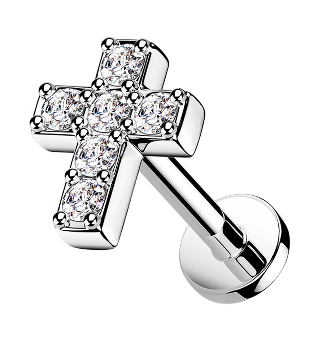 Cross CZ Gem Labret Post - Mrs Treak