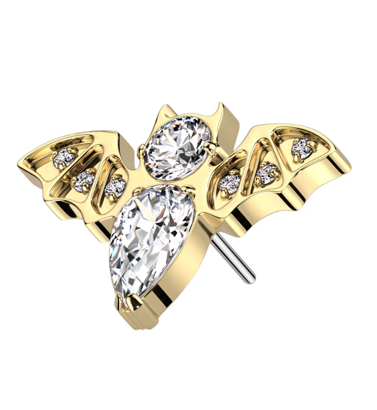 Gold PVD Bat Clear CZ Threadless Titanium Top - Mrs Treak
