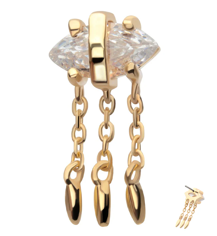 14kt Gold Cat Eye Triple Dangle Threadless Top - Mrs Treak