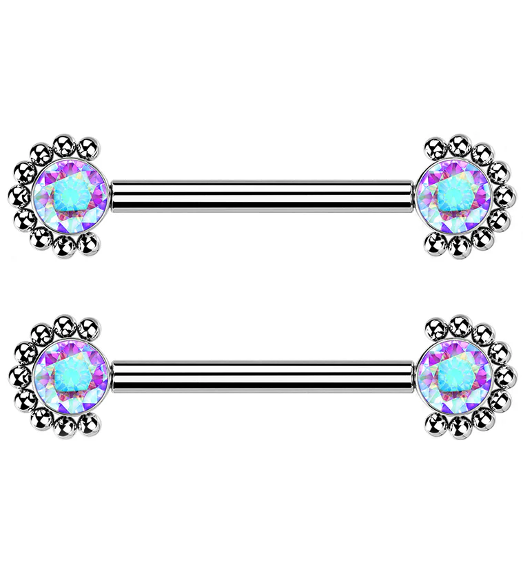 14G Encirc Double Aura CZ Titanium Nipple Ring Barbell - Mrs Treak