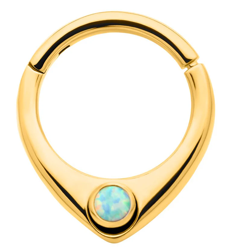 Gold PVD Point White Opalite Stainless Steel Hinged Segment Ring - Mrs Treak