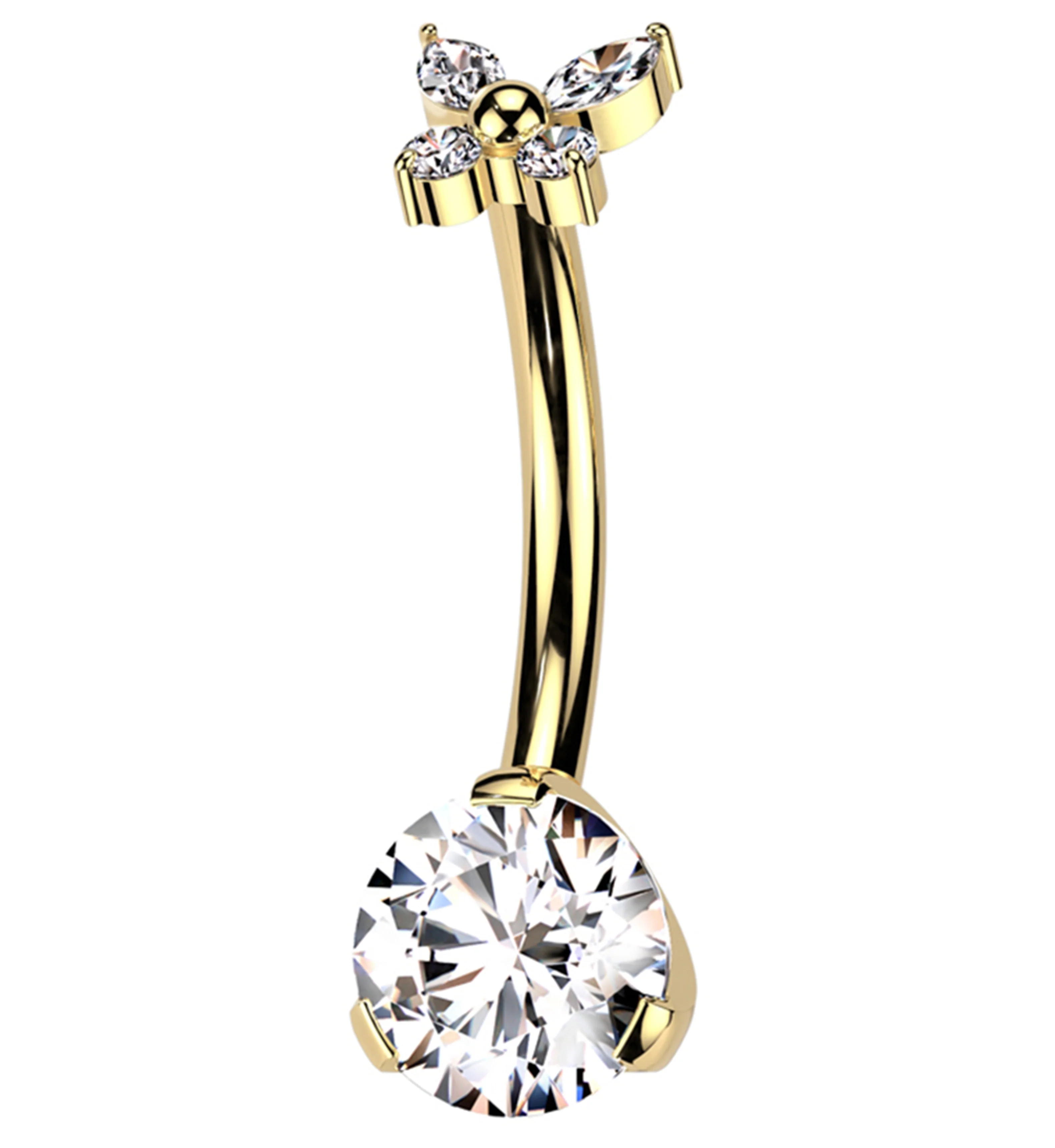 Gold PVD Butterfly Clear CZ Titanium Threadless Belly Button Ring - Mrs Treak