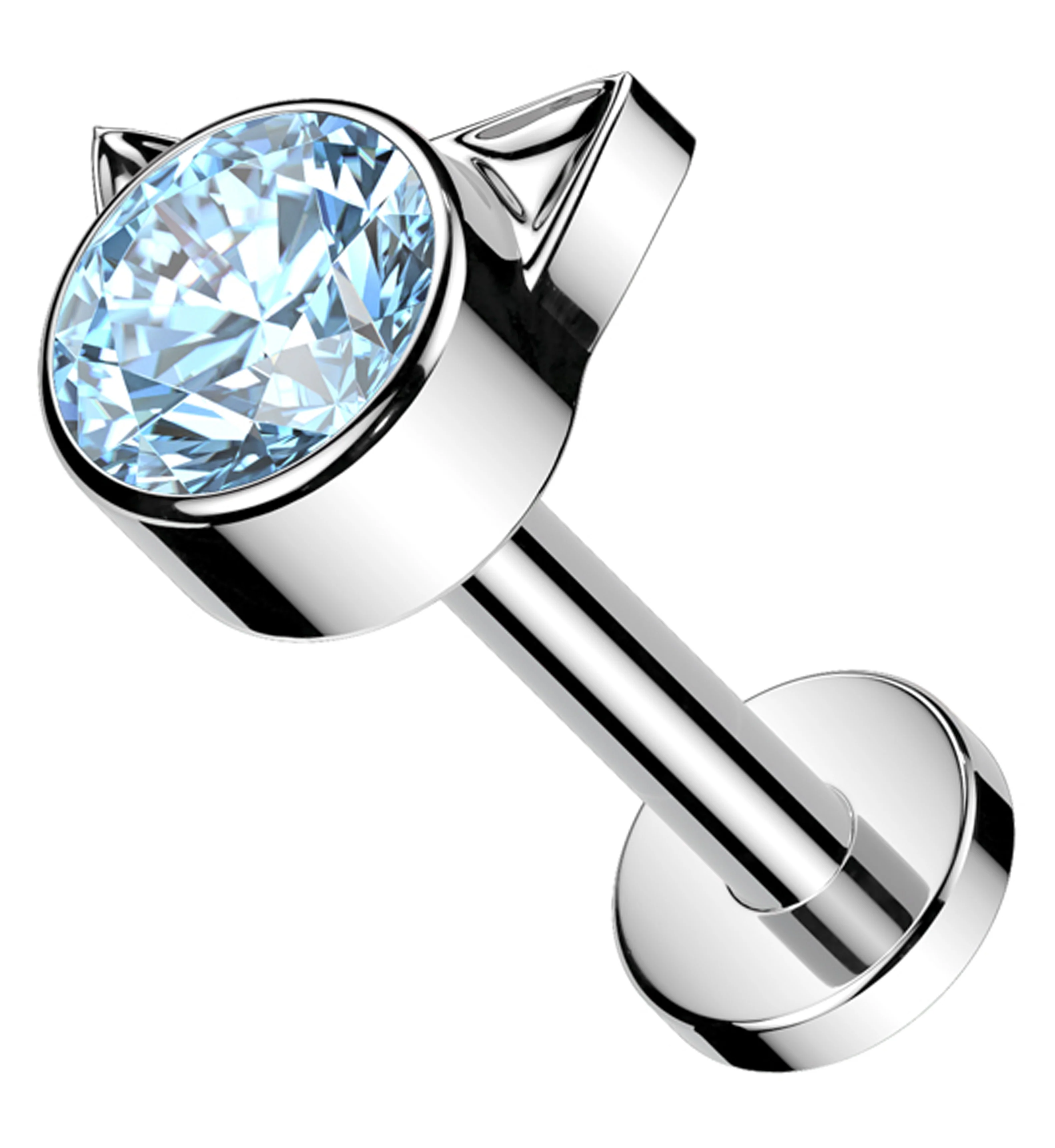 Cat Aqua CZ Internally Threaded Titanium Labret - Mrs Treak