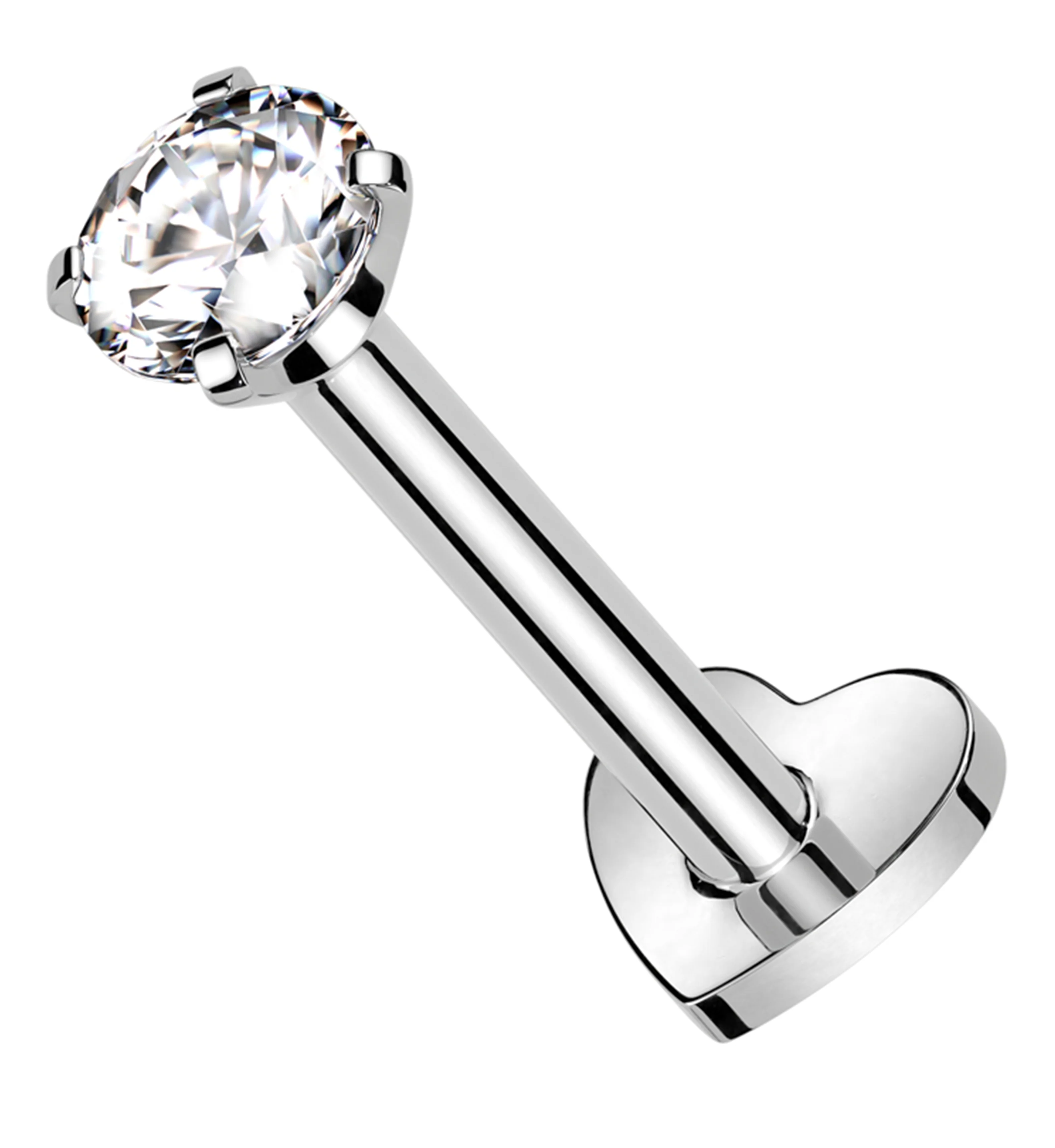 Prong Clear CZ Internally Threaded Titanium Heart Disk Labret - Mrs Treak
