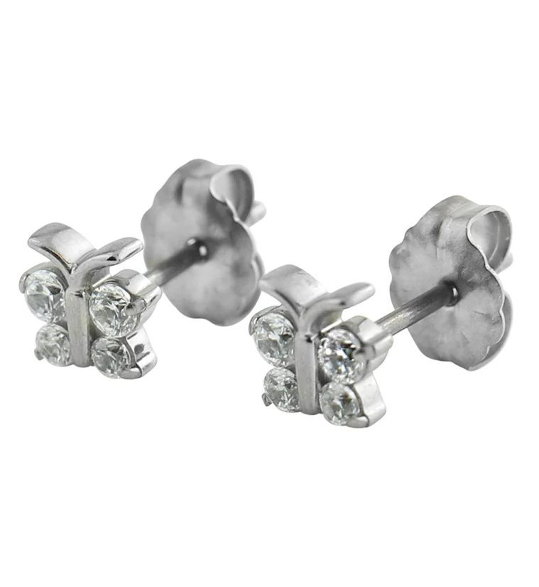 Mini Butterfly Clear CZ Titanium Stud Earrings - Mrs Treak