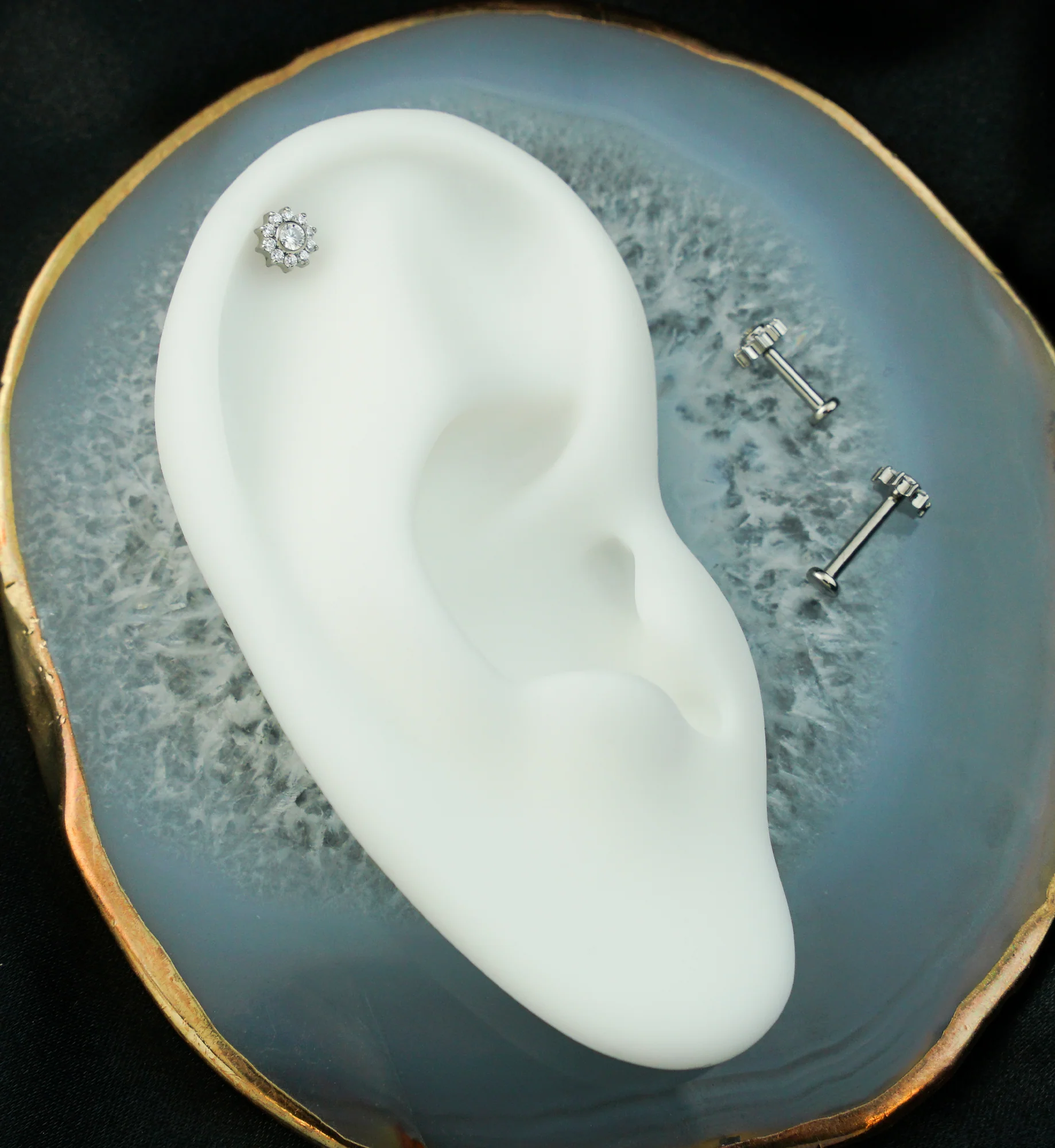 Pave Flower Clear CZ Internally Threaded Titanium Labret - Mrs Treak