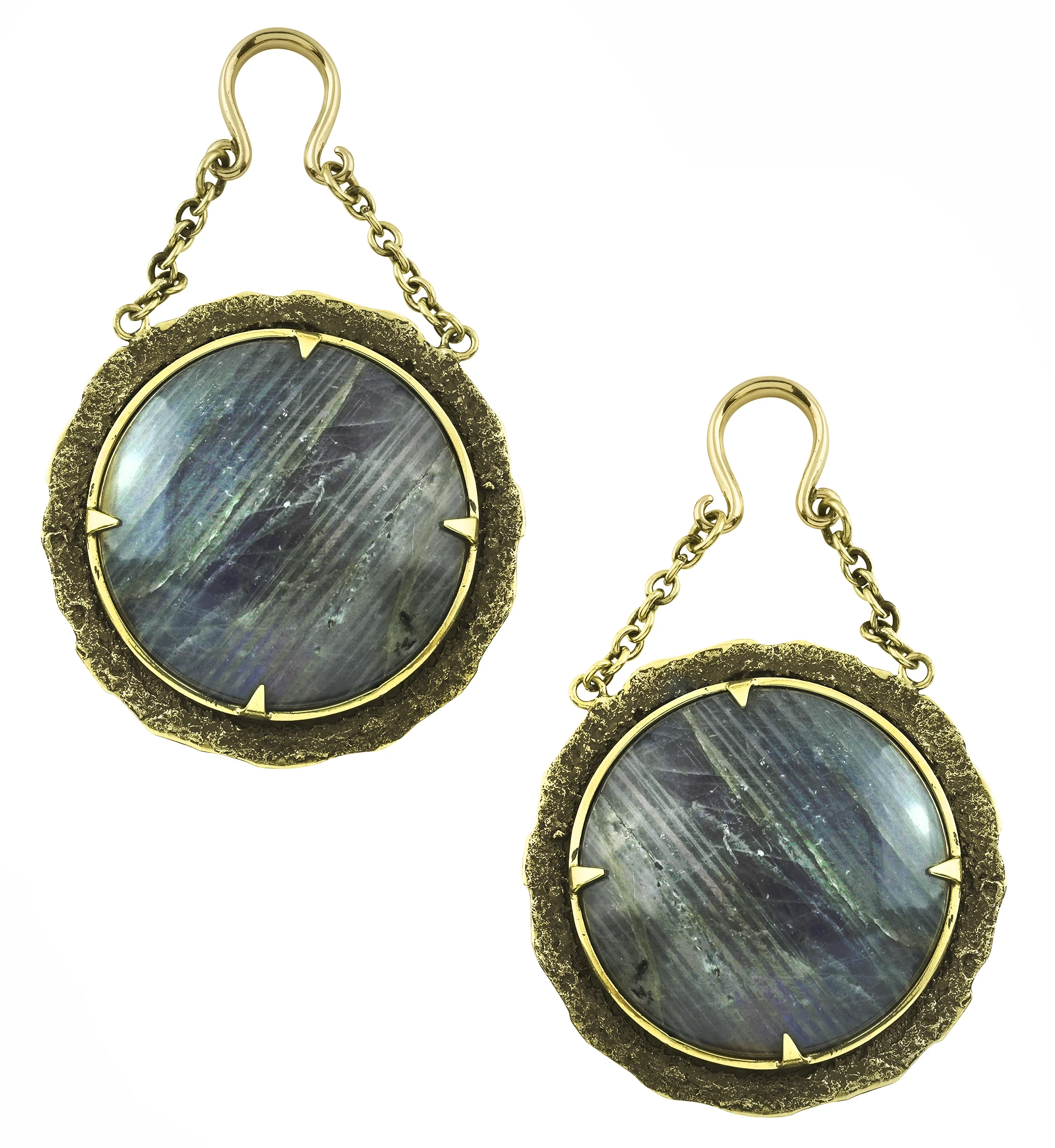 Orbit Labradorite Stone Hanging Brass Ear Weights - Mrs Treak