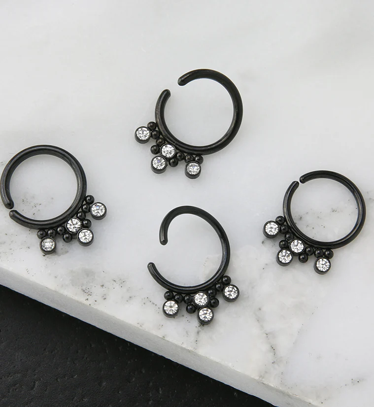 Black PVD Cluster Beaded CZ Annealed Seamless Hoop Ring - Mrs Treak