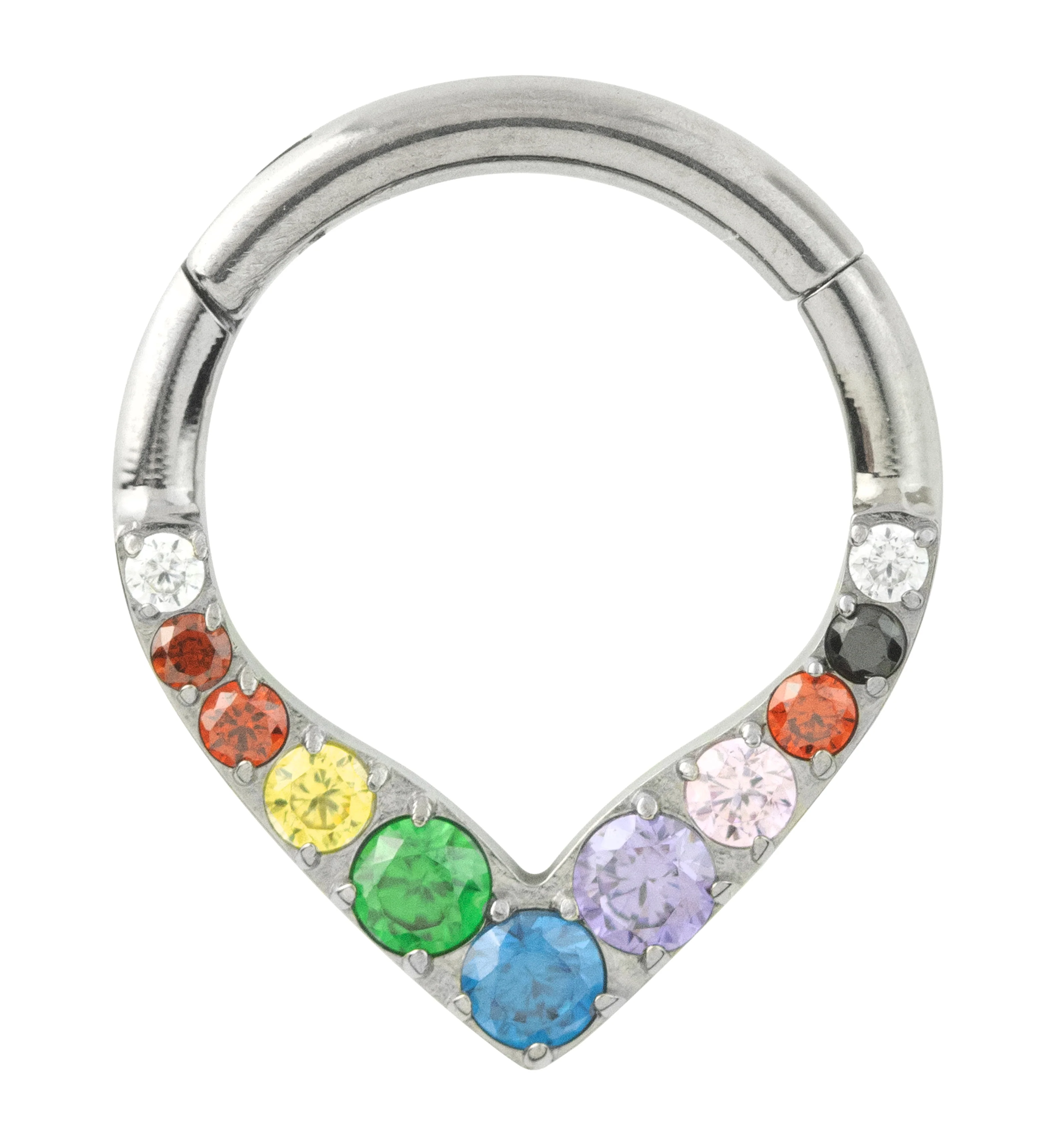 Point Rainbow CZ Titanium Hinged Segment Ring - Mrs Treak