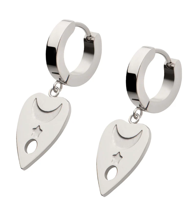Moon and Star Planchette Stainless Steel Hoop Huggie Earrings - Mrs Treak
