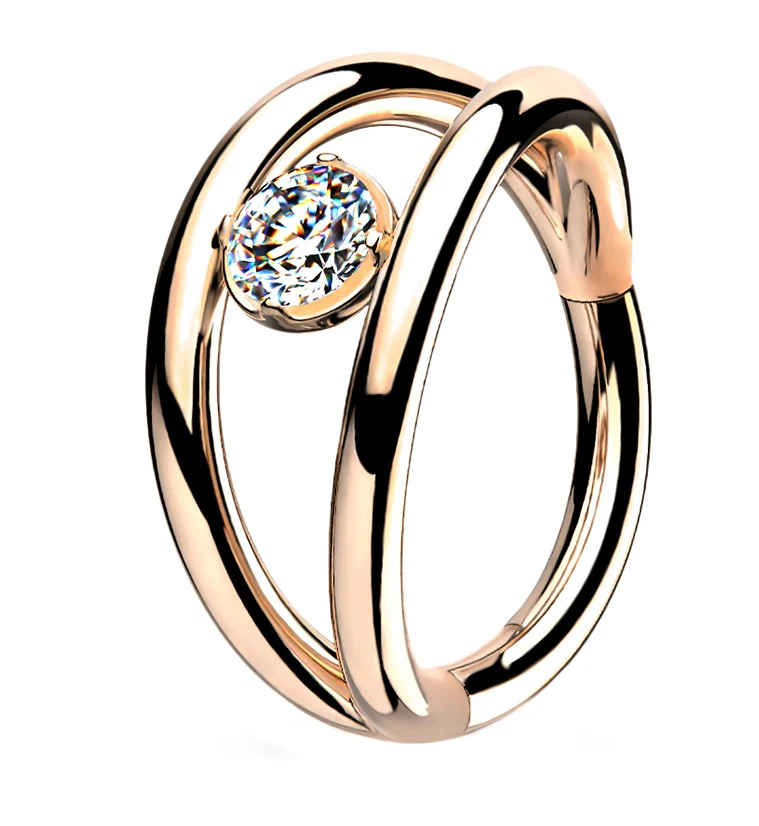 Arena Rose Gold PVD CZ Hinged Segment Hoop Ring - Mrs Treak