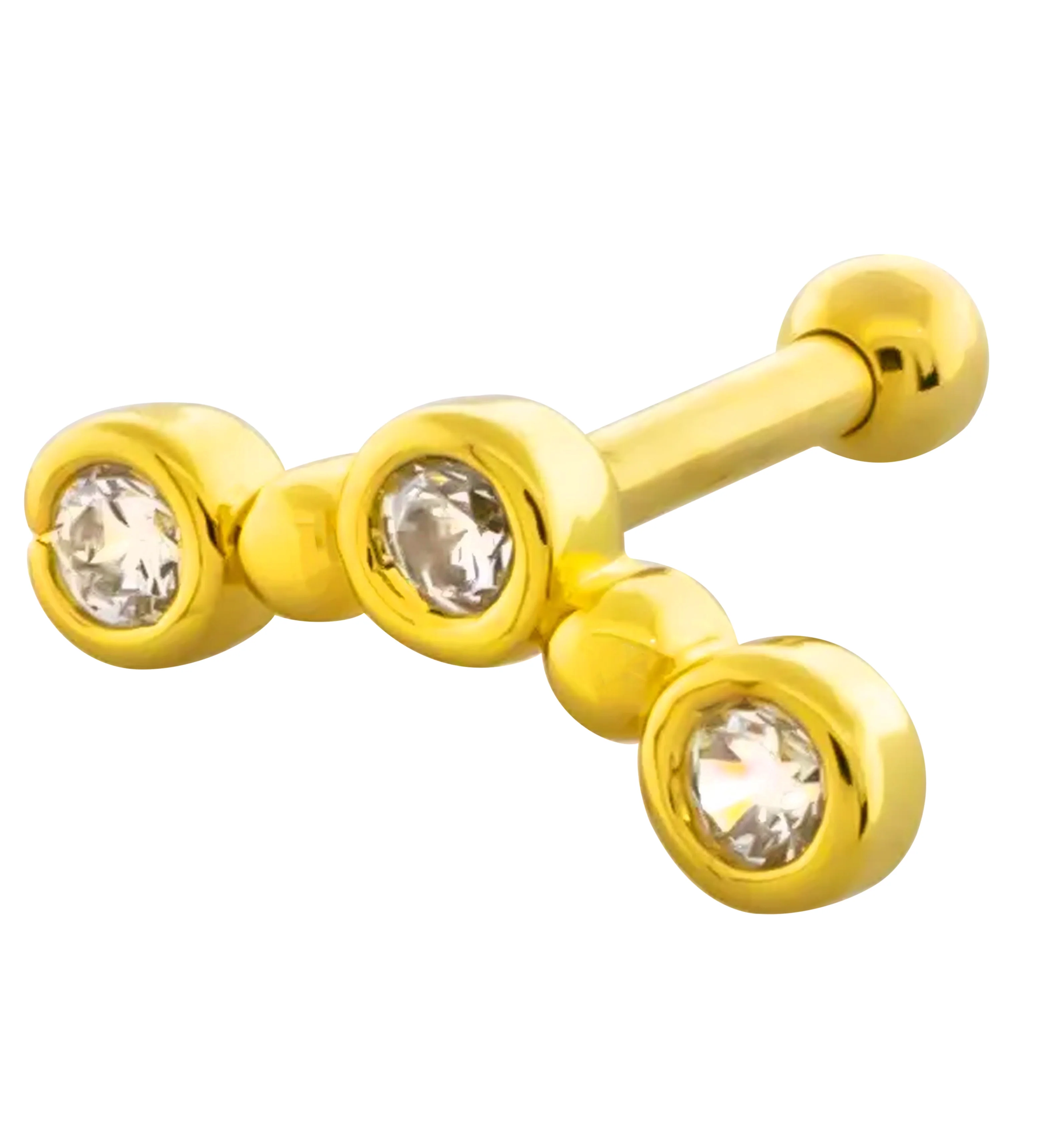 Triple Round Clear CZ Gem Stainless Steel Cartilage Barbell - Mrs Treak