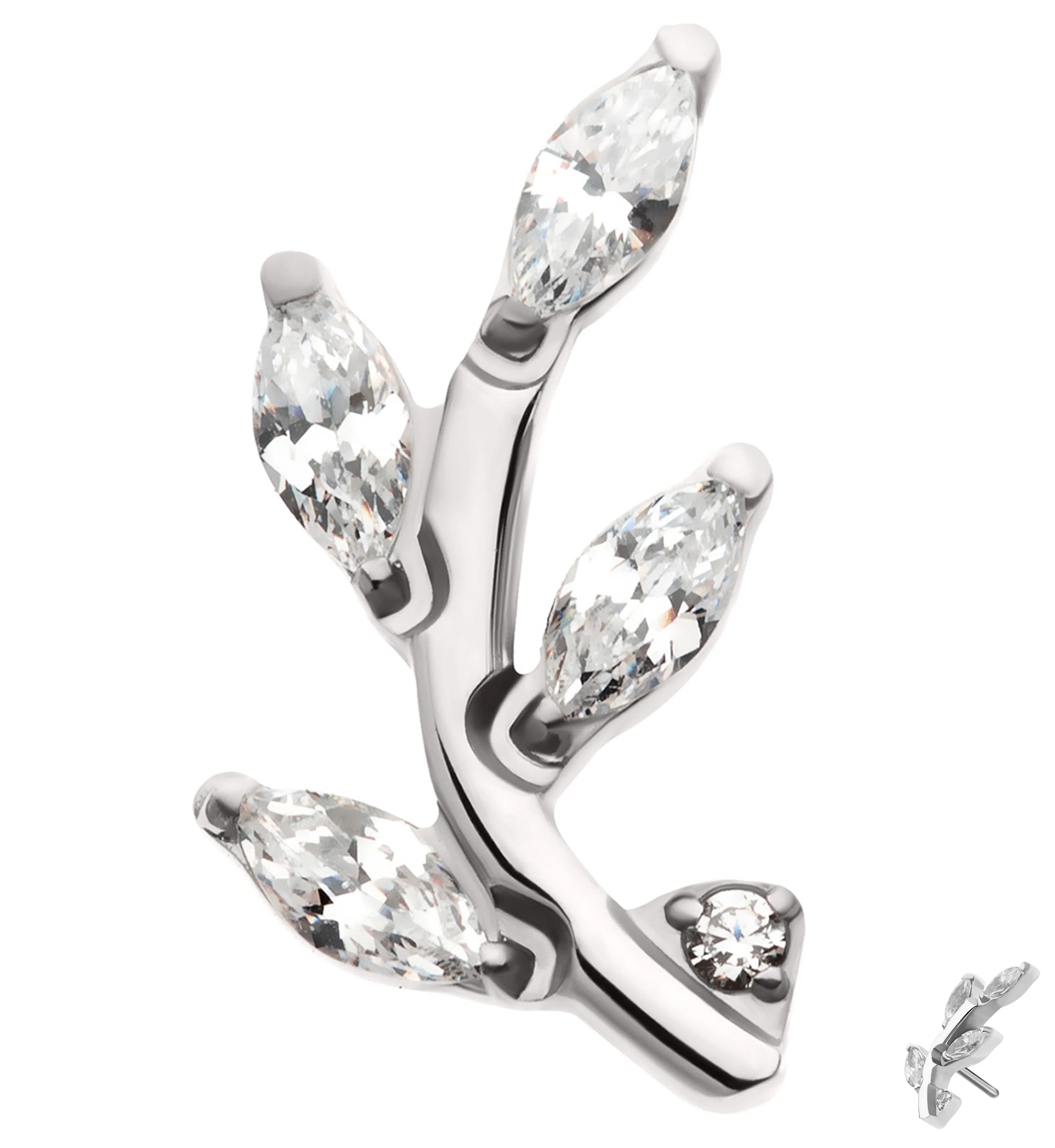 14kt White Gold Leaf Clear CZ Threadless Top - Mrs Treak