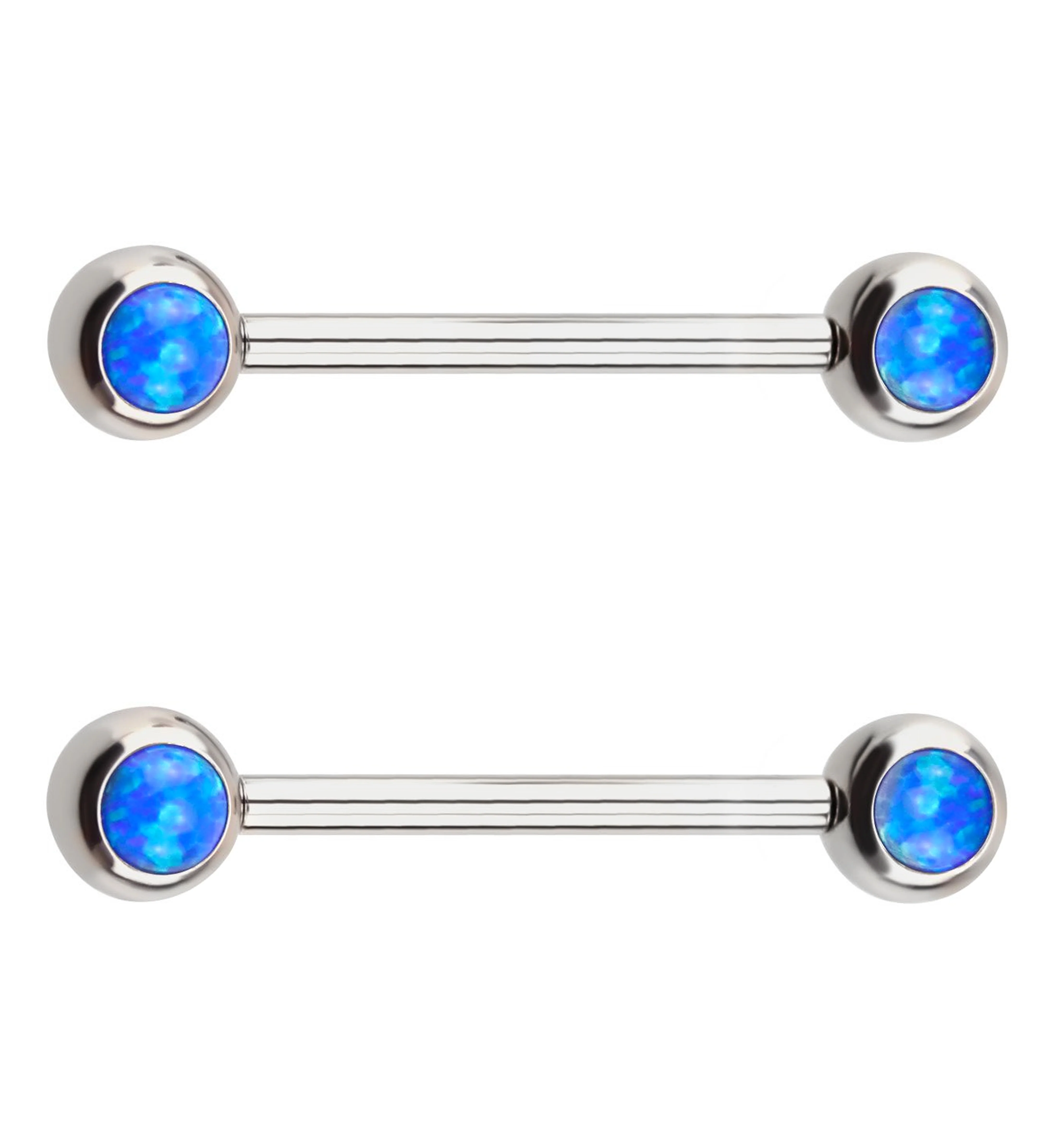 Blue Opalite Stainless Steel Threadless Nipple Barbells - Mrs Treak