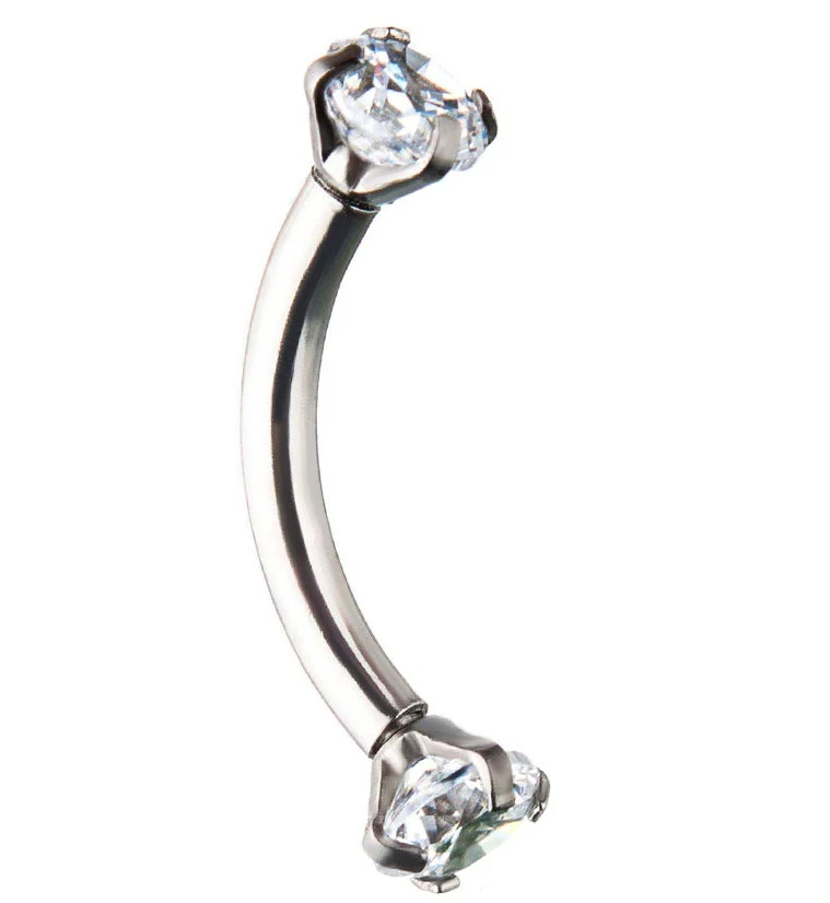 Clear CZ Prong Set Stainless Steel Curved Barbell - Mrs Treak