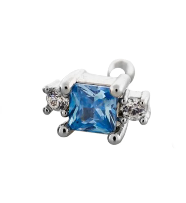 Square Aqua CZ Cartilage Barbell - Mrs Treak