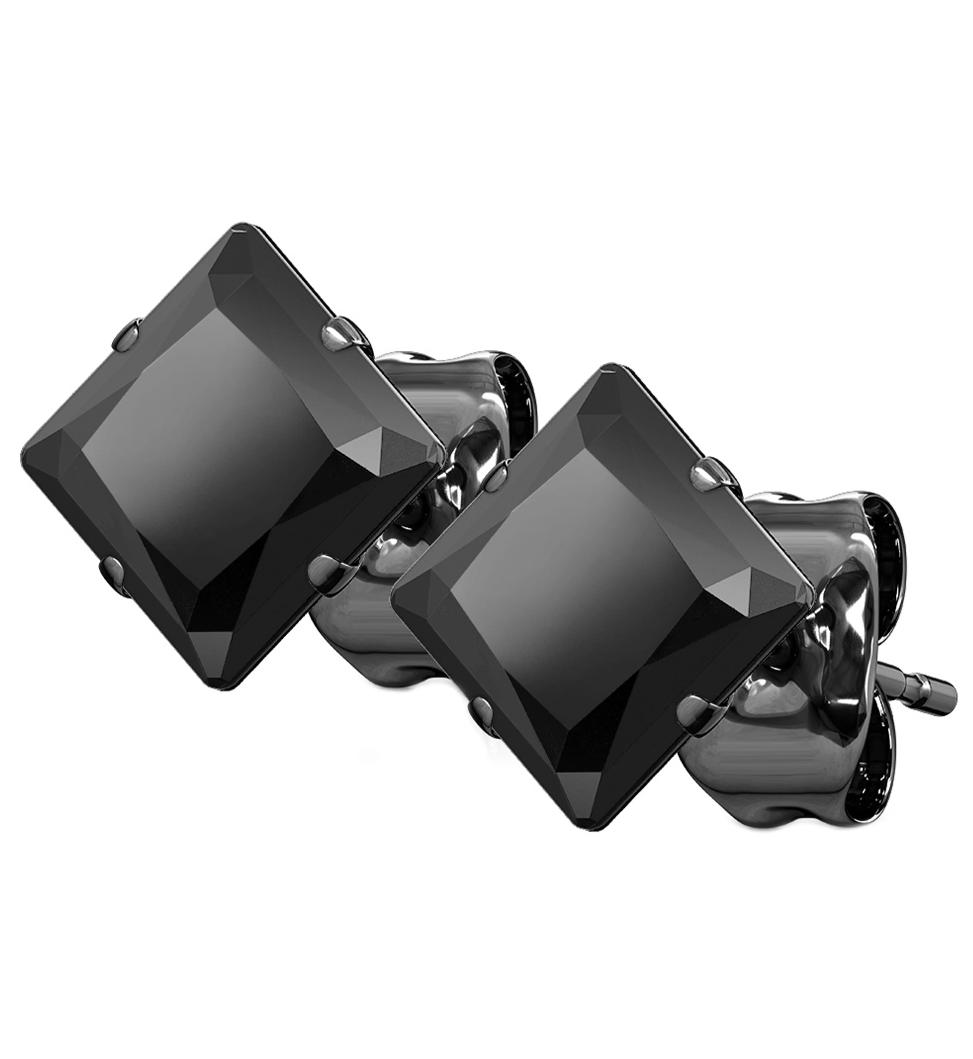 Black PVD Square Black CZ Stainless Steel Stud Earrings - Mrs Treak