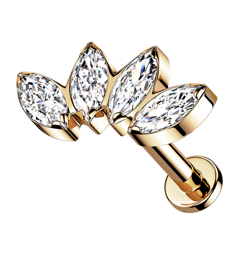 Rose Gold PVD Half Crown CZ Gem Titanium Labret Post - Mrs Treak