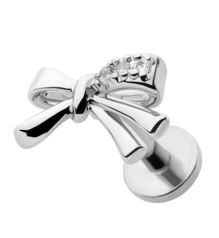 Bow CZ Stainless Steel Threadless Labret - Mrs Treak