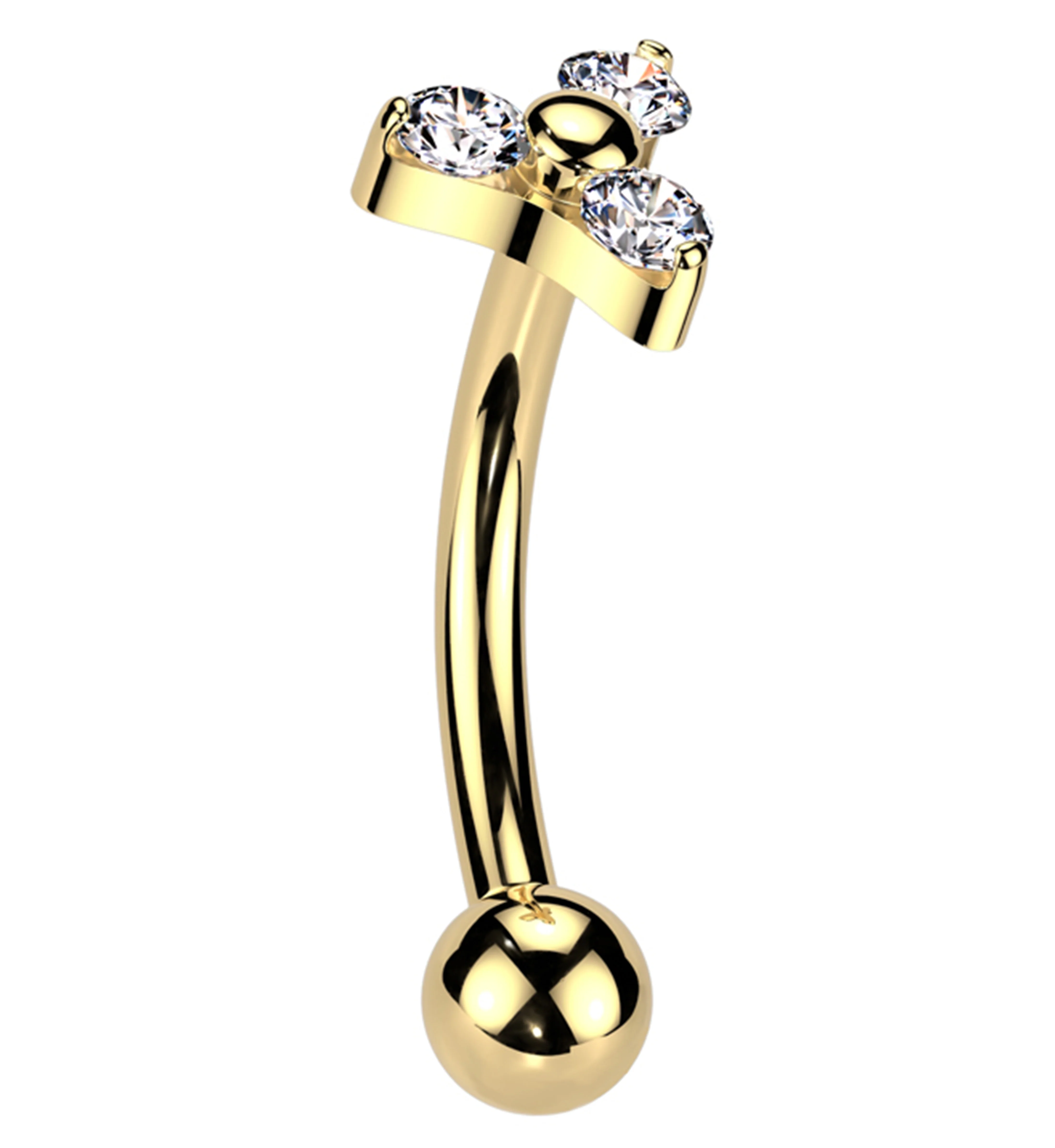 Gold PVD Trinity Clear CZ Titanium Threadless Curved Barbell - Mrs Treak