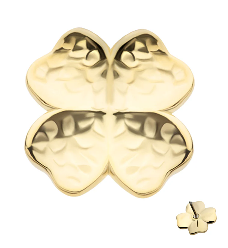 14kt Gold Hammered Four Leaf Clover Threadless Top - Mrs Treak