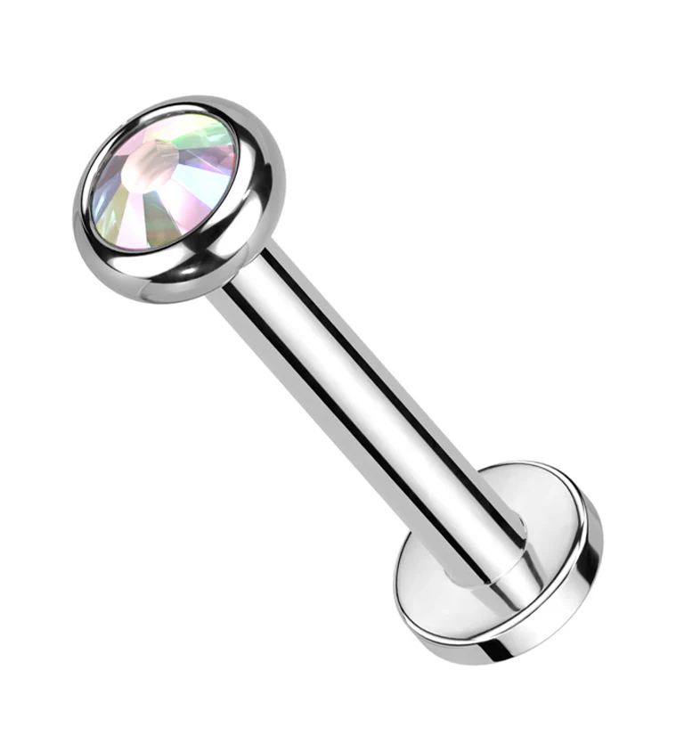 Flat Bezel Rainbow Aurora CZ Internally Threaded Titanium Labret - Mrs Treak