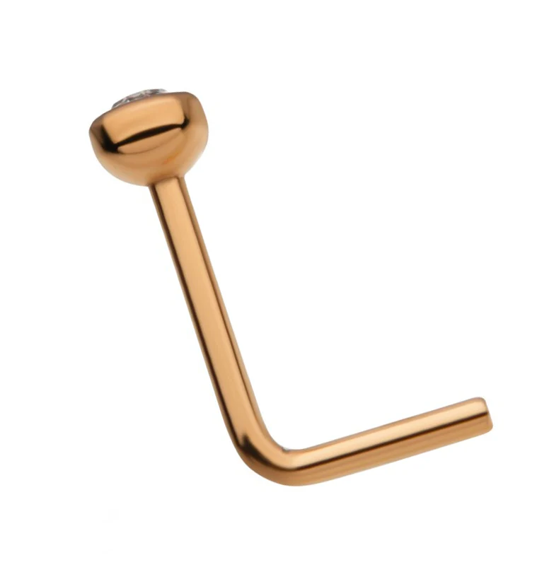 24kt Gold PVD Titanium Bezel CZ L Bend Nose Ring - Mrs Treak