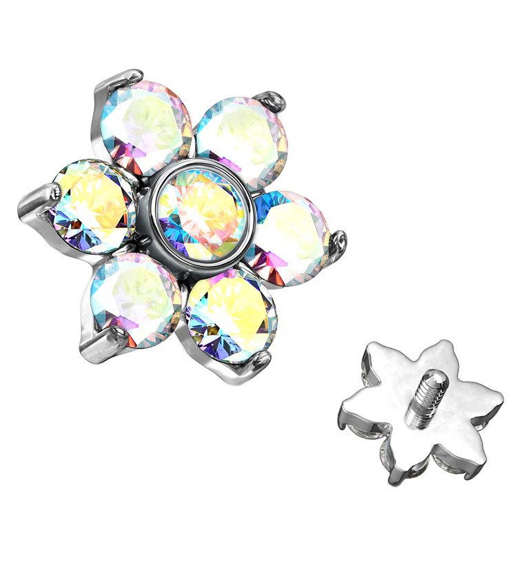 Rainbow Aurora CZ Floret Titanium Internally Threaded Top - Mrs Treak