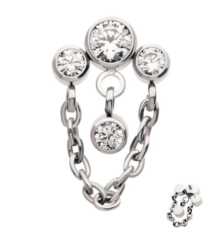 Trifecta Clear CZ Dangle Chain Titanium Internally Threaded Top - Mrs Treak