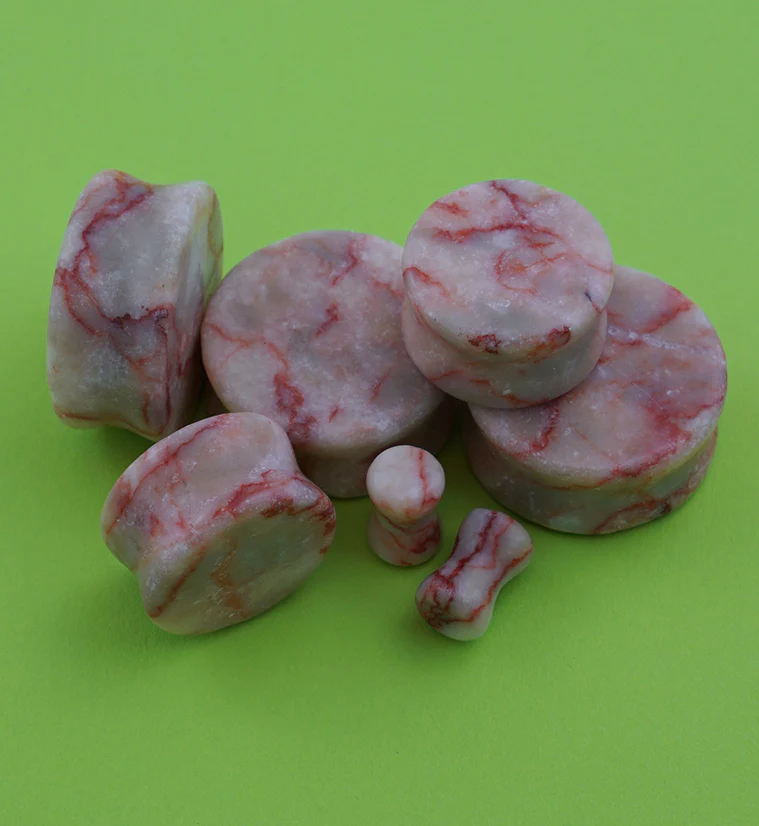 Red Net Jasper Stone Double Flare Plugs - Mrs Treak