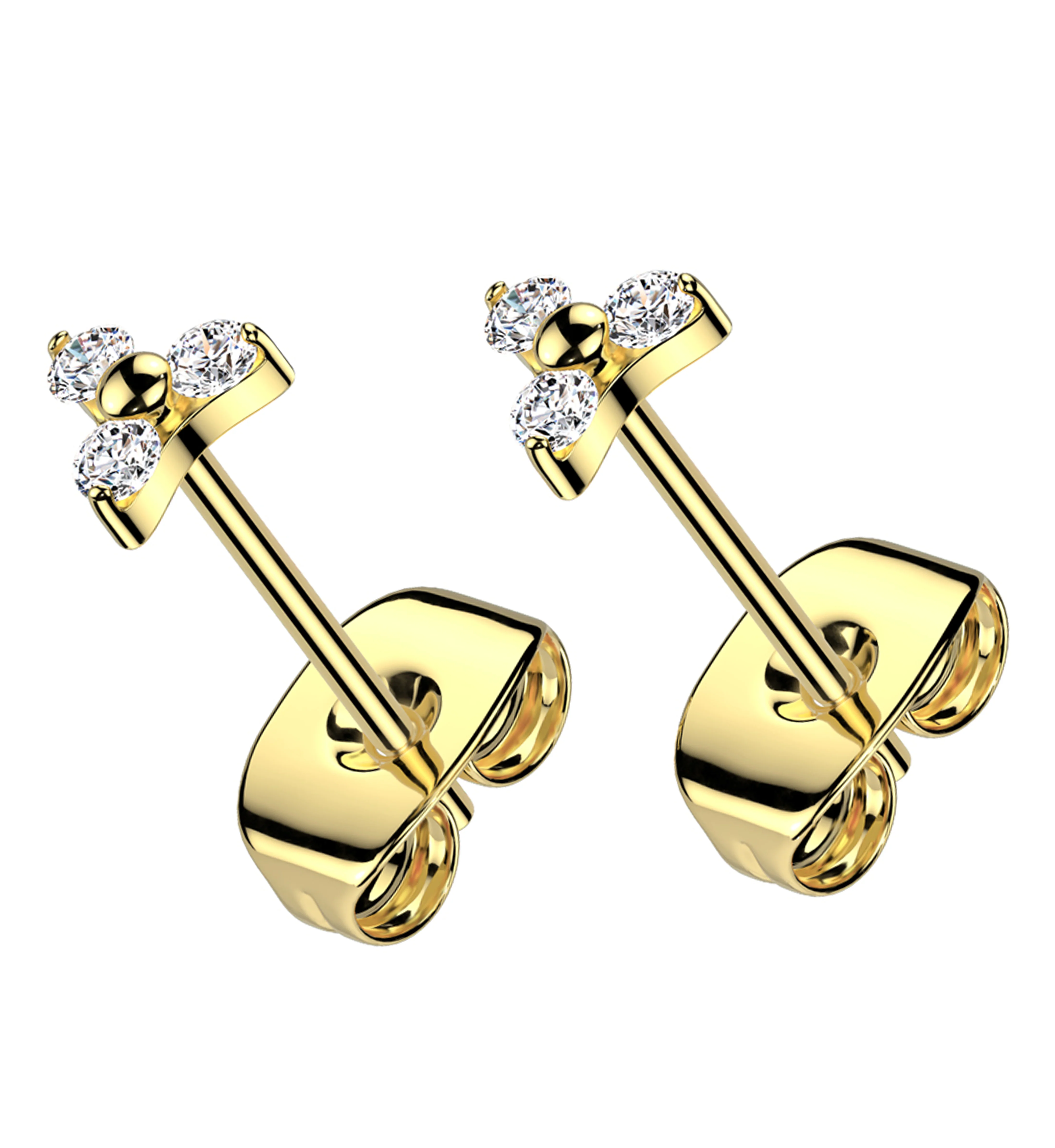 Gold PVD Trinity Clear CZ Titanium Stud Earrings - Mrs Treak