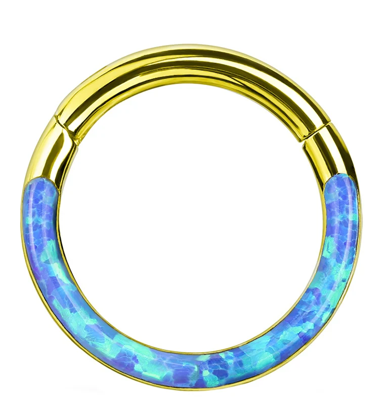 Gold PVD Blue Opalite Frontal Hinged Segment Ring - Mrs Treak