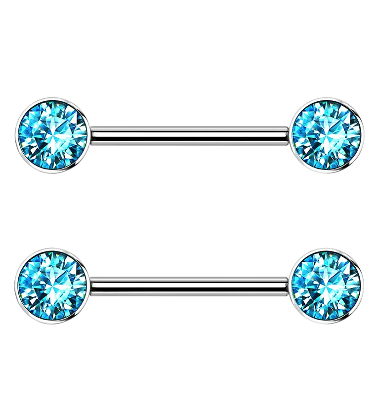 14G Double Aqua CZ Titanium Nipple Ring Barbell - Mrs Treak