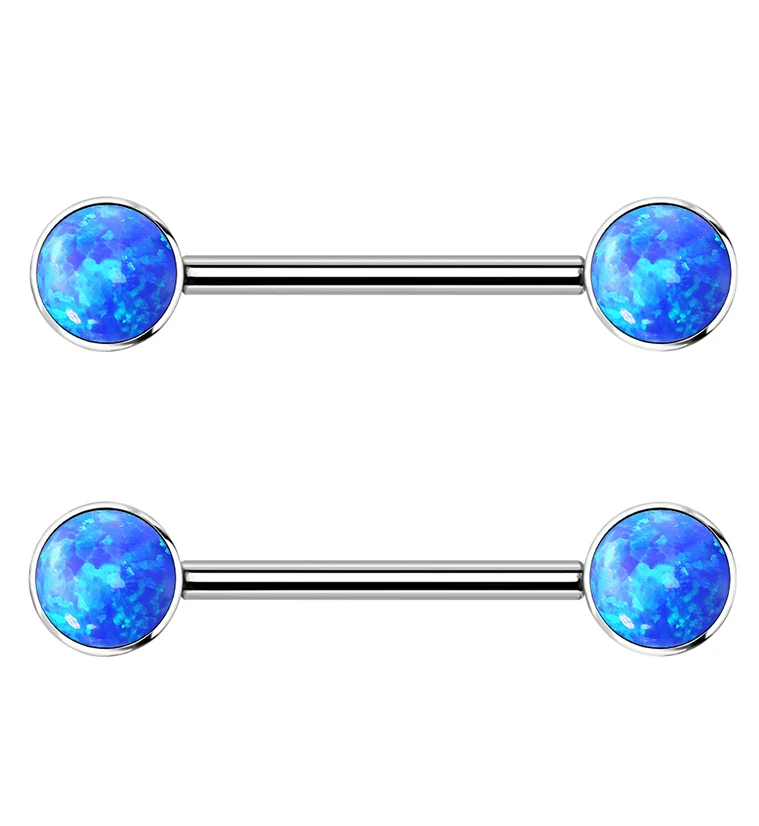 14G Double Blue Opalite Titanium Nipple Ring Barbell - Mrs Treak
