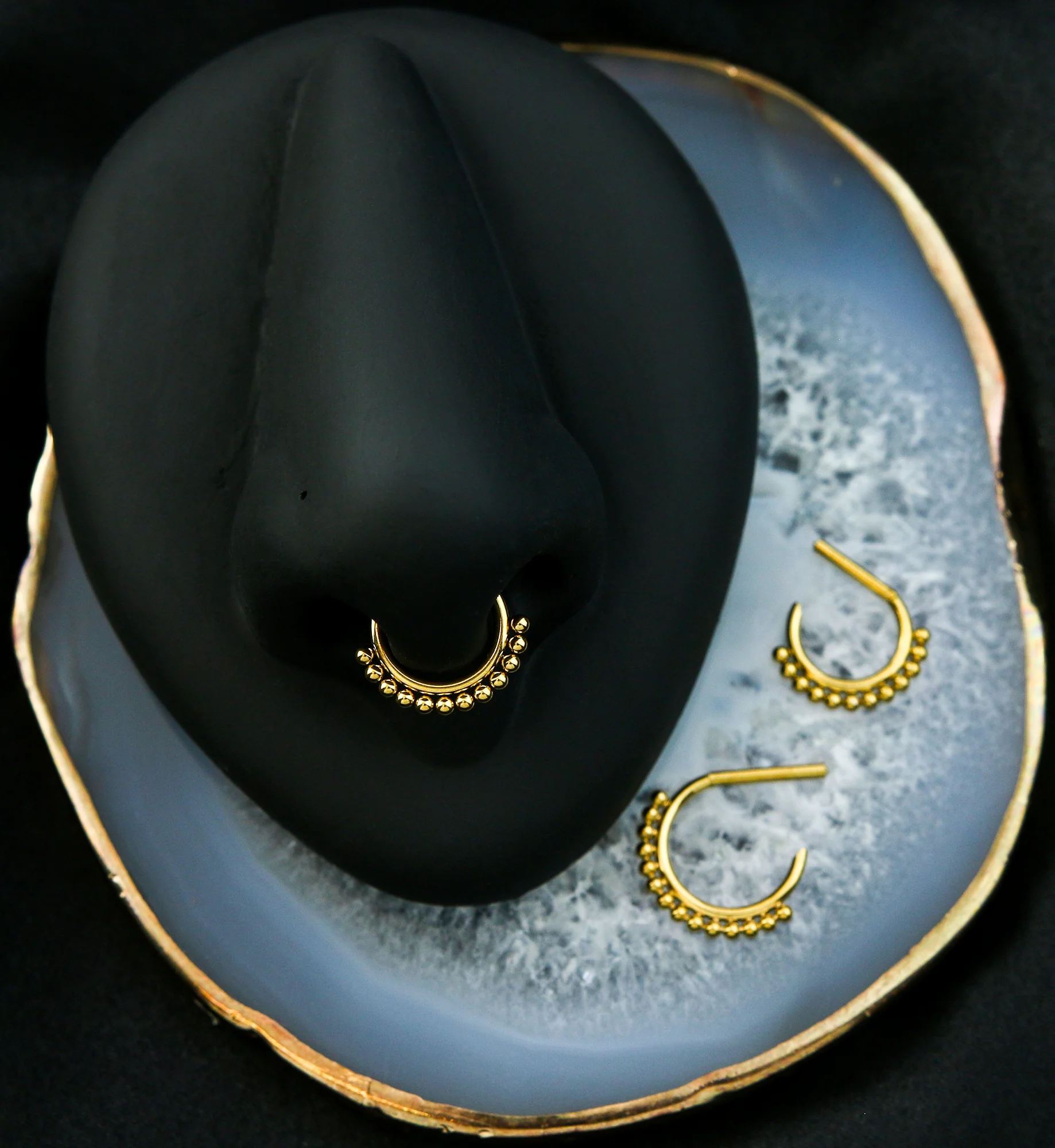 Gold PVD Beaded D-Shaped Stainless Steel Hinged Segment Ring - Mrs Treak