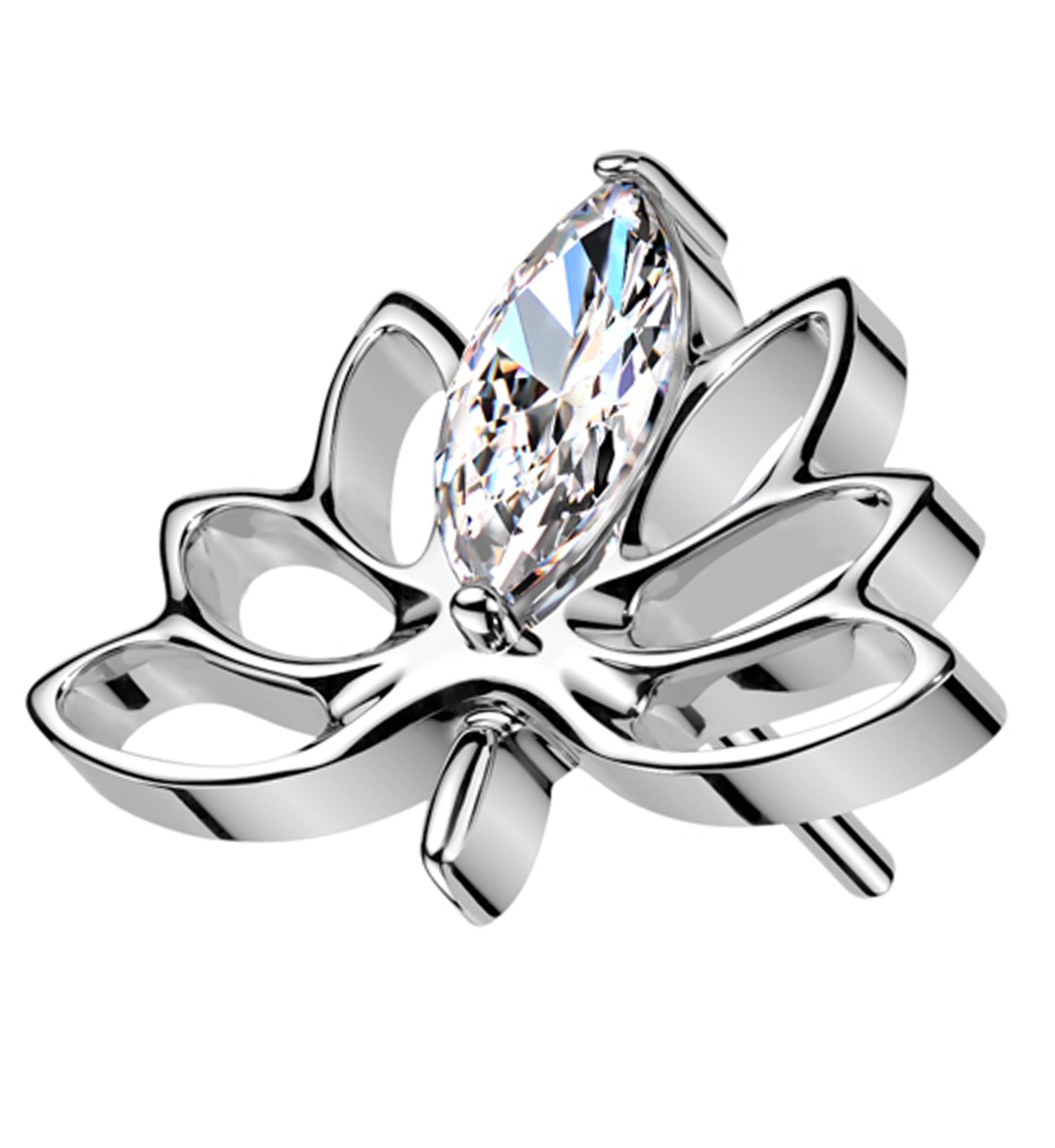 Rising Lotus Cutout Clear CZ Threadless Titanium Top - Mrs Treak