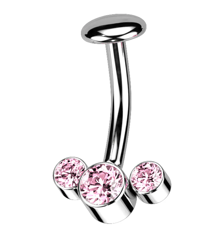 Triple Pink CZ Titanium Threadless Floating Belly Button Ring - Mrs Treak