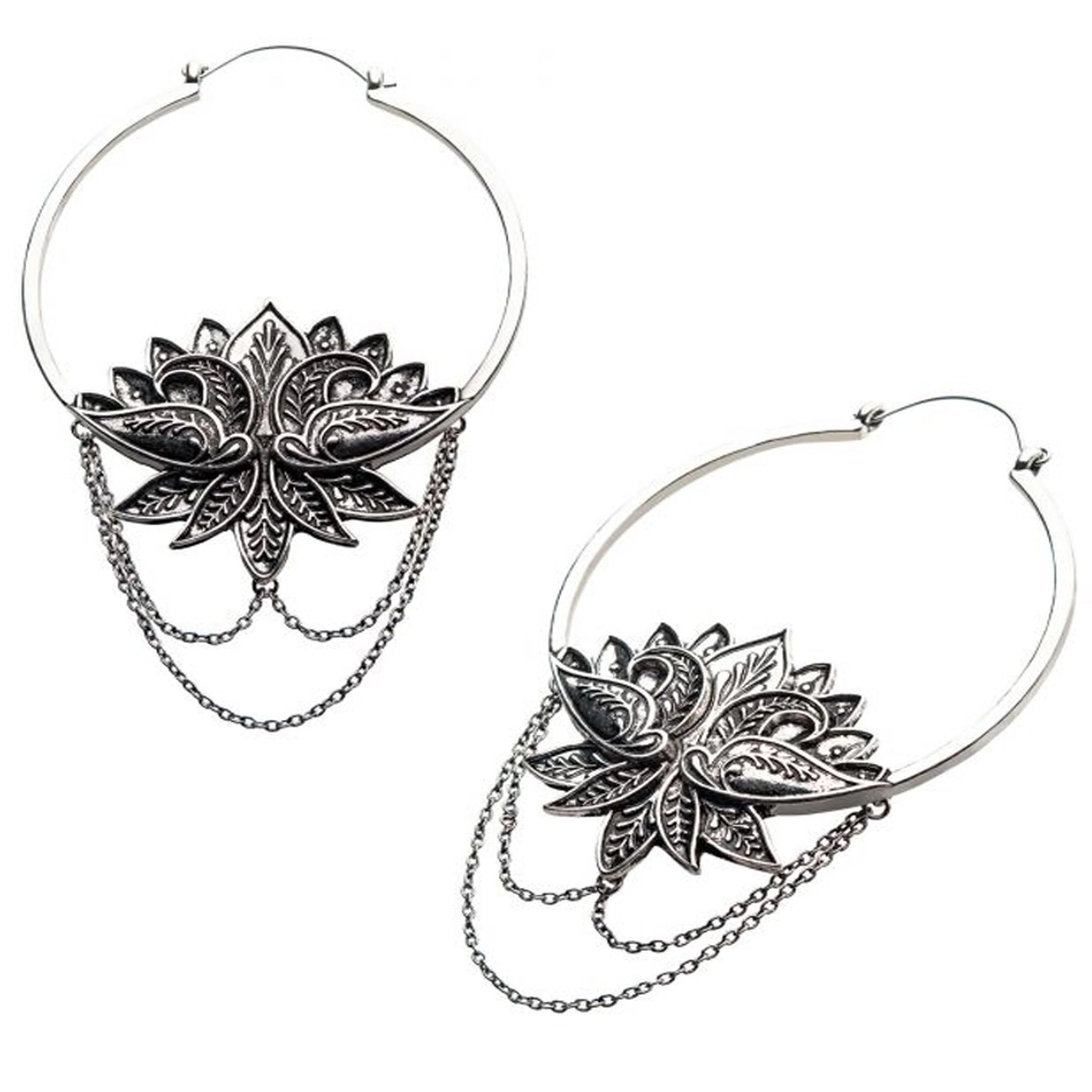 20G Chained Lotus Plug Hoops - Mrs Treak