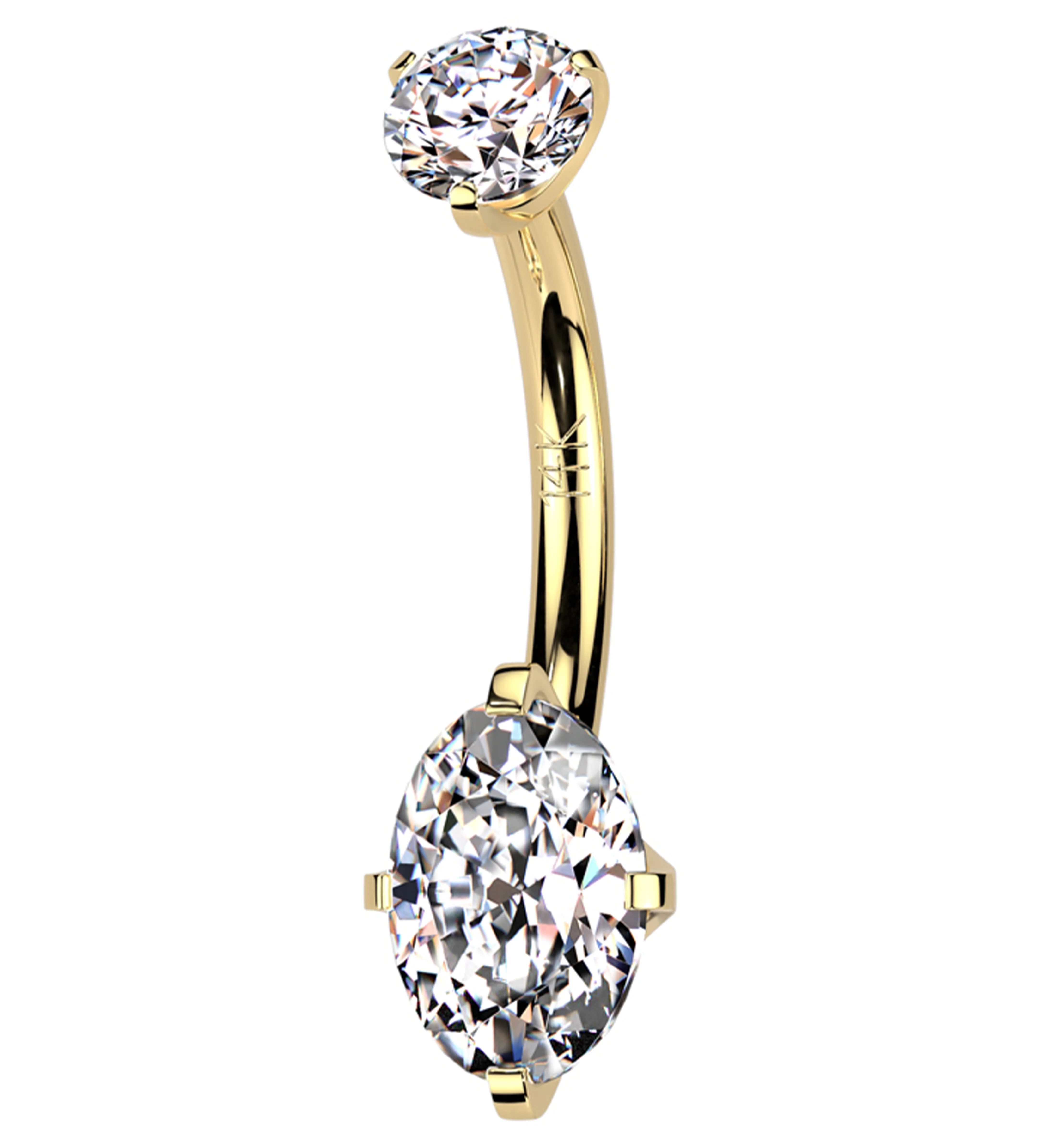 14kt Gold Prong Oval Clear CZ Belly Button Ring - Mrs Treak