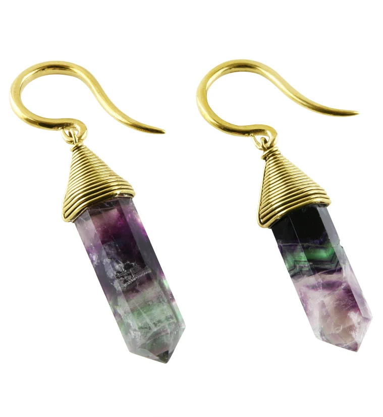 Coiled Rainbow Fluorite Stone Ear Weights - Mrs Treak