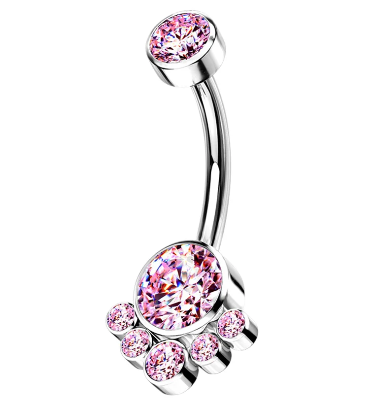 Pink CZ Cluster Titanium Belly Button Ring - Mrs Treak