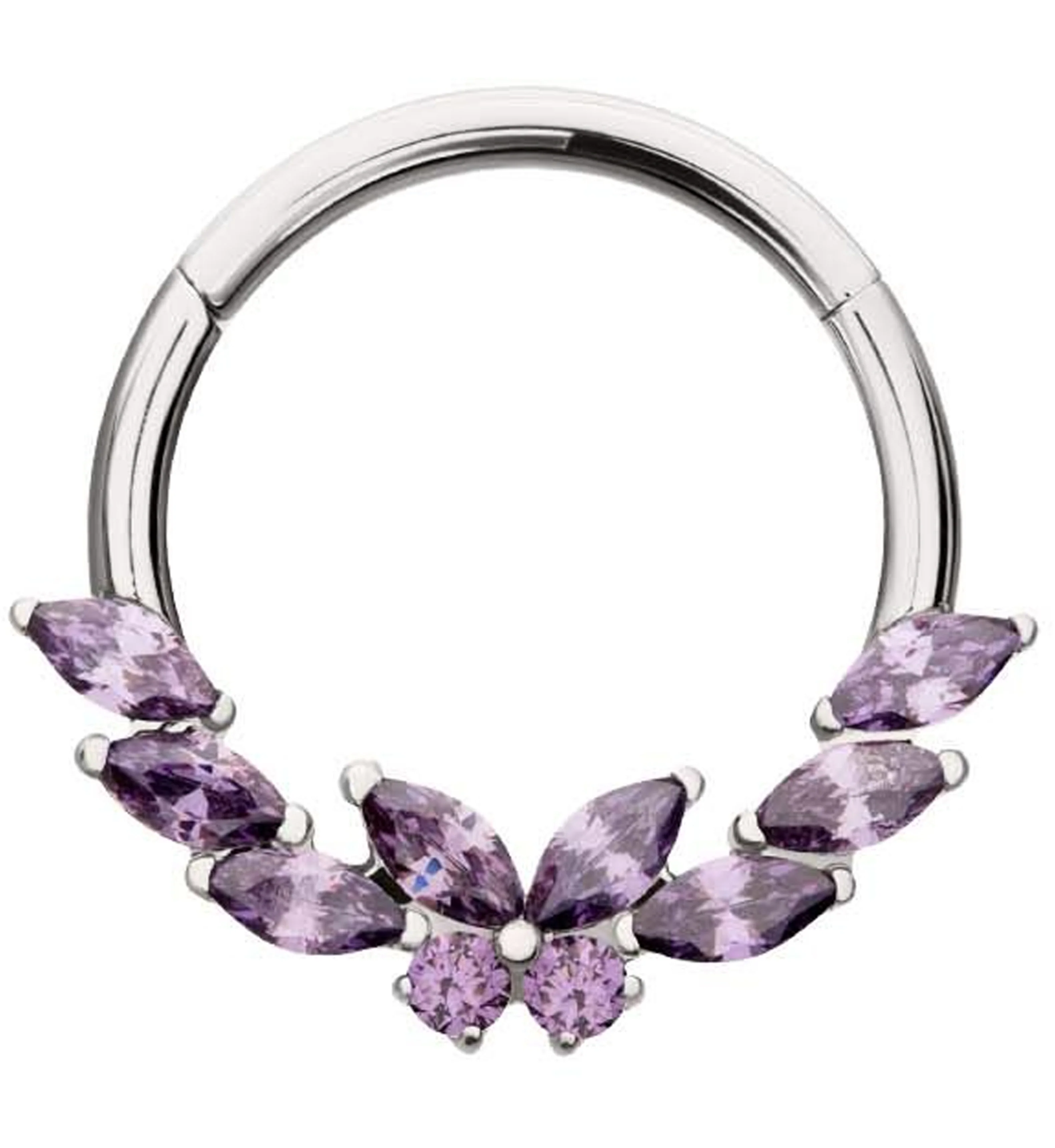Laurel Butterfly Amethyst CZ Titanium Hinged Segment Ring - Mrs Treak