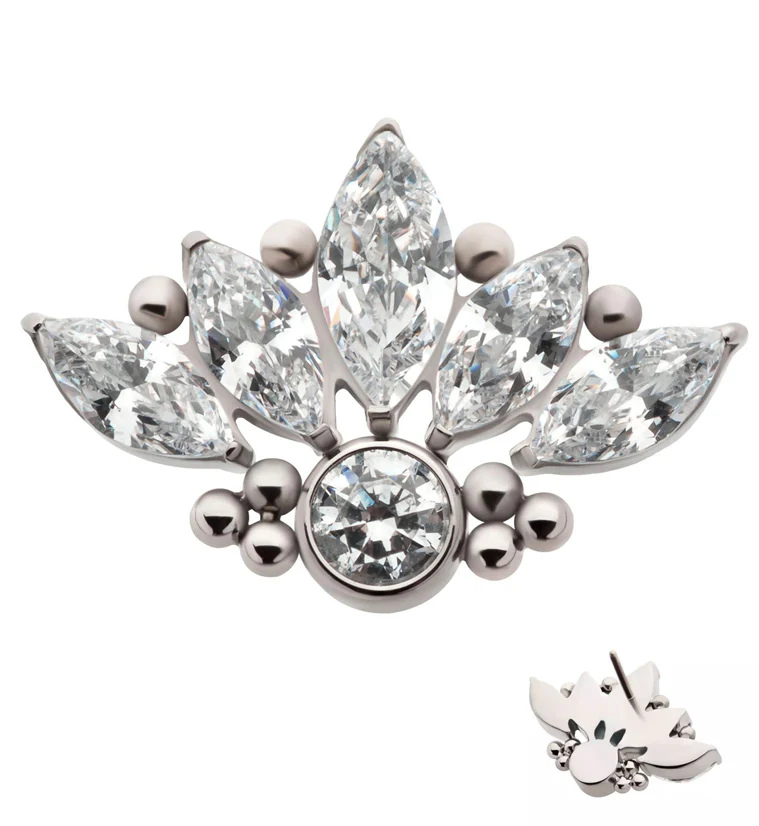 Beaded Regal Clear CZ Threadless Titanium Top - Mrs Treak