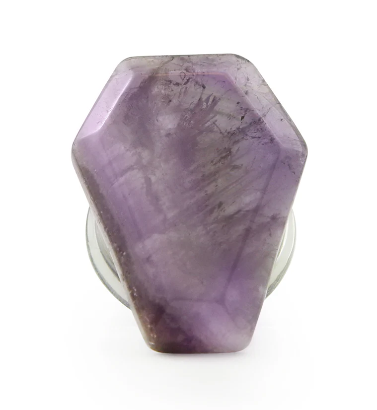 Amethyst Stone Coffin Double Flare Glass Plugs - Mrs Treak