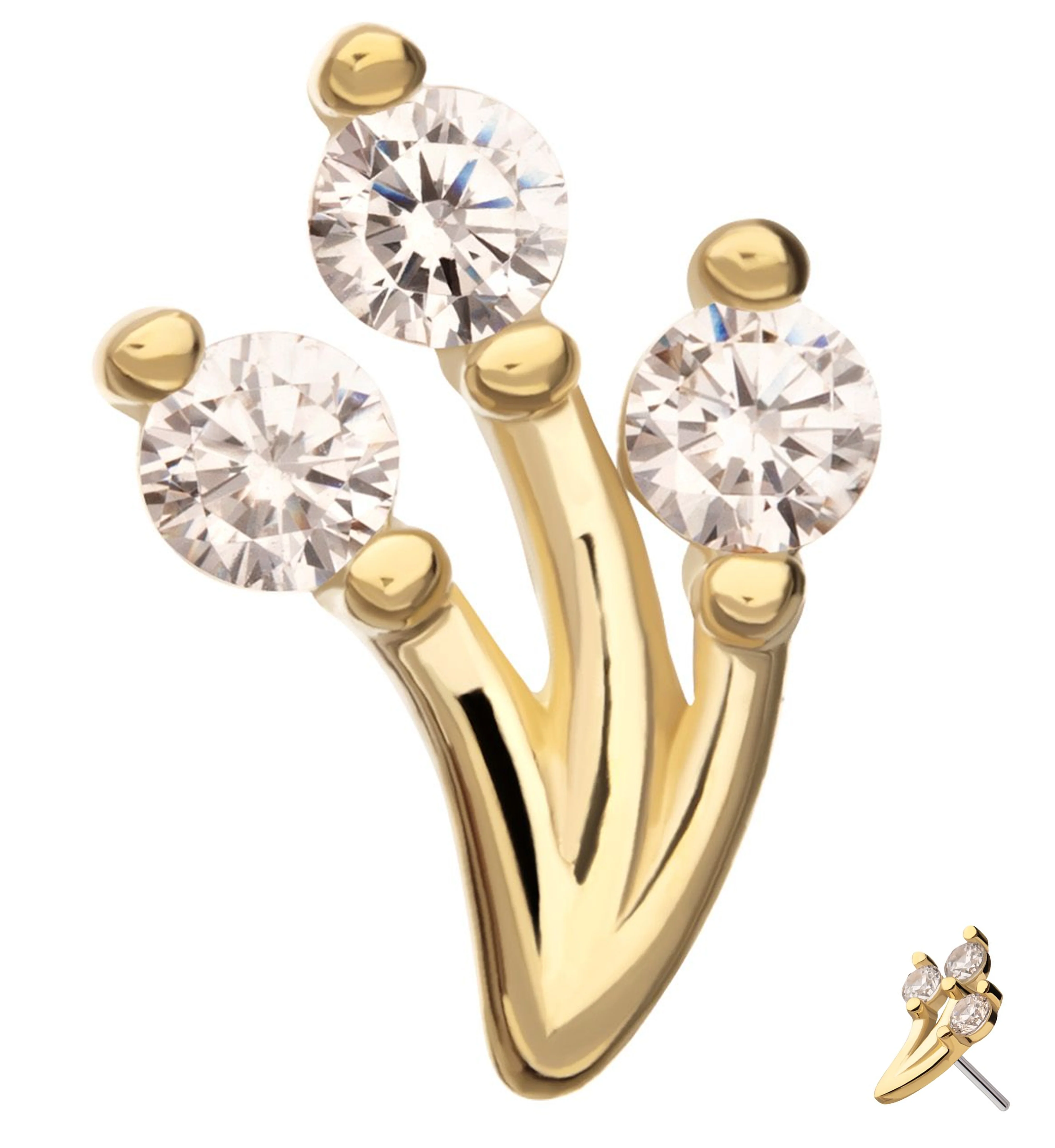 14kt Gold Meteor Shower Clear CZ Threadless Top - Mrs Treak