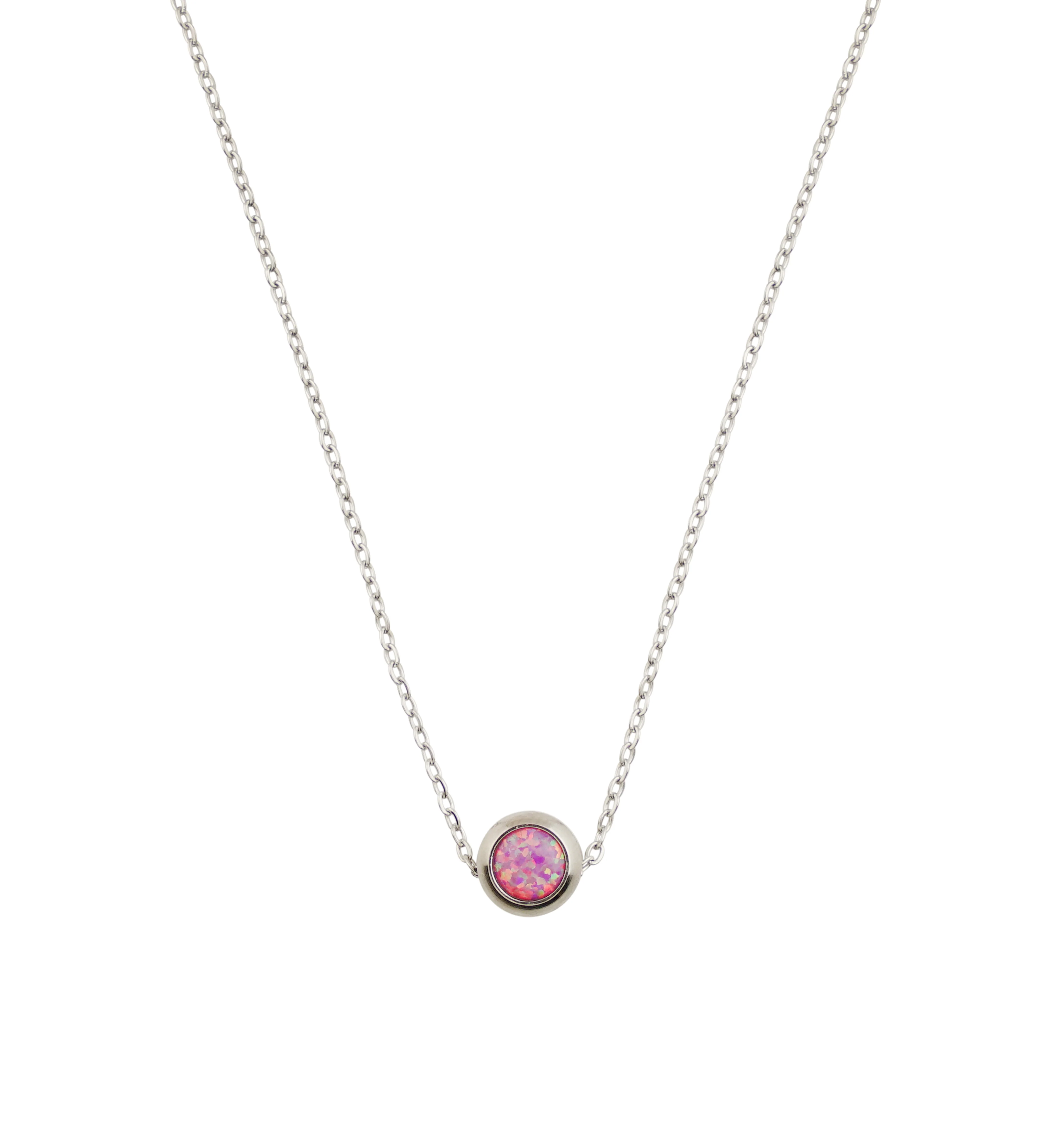 Pink Opalite Pendant Stainless Steel Necklace - Mrs Treak