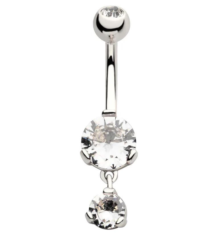 Round Clear CZ Dangle Stainless Steel Belly Button Ring - Mrs Treak